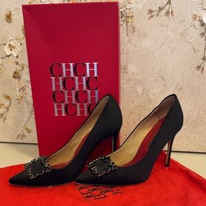 Carolina Herrera✨Black Heels with Embellished Buckle 37